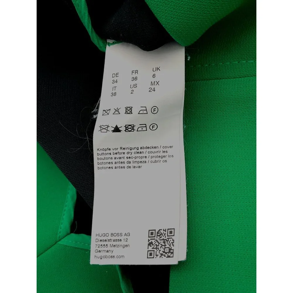 Hugo Boss Vosanna Green Pencil Skirt Navy Piping Details Pockets Back Zip Sz 2 - Picture 6 of 8